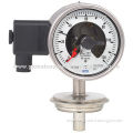 Gas-actuated thermometer with switch contacts for sanitary applications stainless steel version